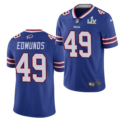 Men's Buffalo Bills #49 Tremaine Edmunds Blue NFL 2021 Super Bowl LV Stitched Jersey Men's Buffalo Bills #49 Tremaine Edmunds Blue NFL 2021 Super Bowl LV Stitched Jersey